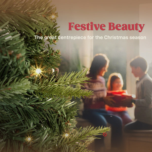 7ft collapsible artificial Christmas tree with metal stand, green, pre-lit.