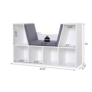 6-compartment bookcase with seat cushion, grey