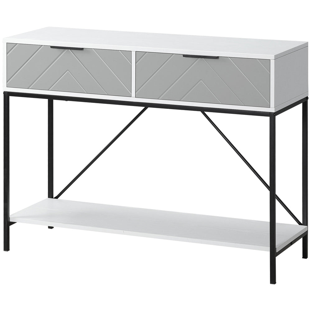 Modern console table with 2 drawers, 2 tiers with storage shelf, white