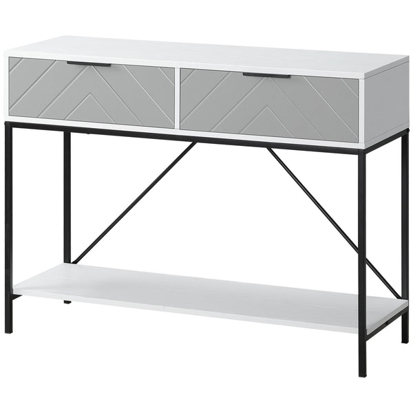Modern console table with 2 drawers, 2 tiers with storage shelf, white