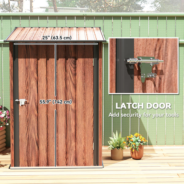Lean-to garden shed in galvanized steel with lockable door, teak color