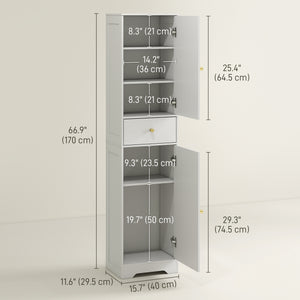 Slim storage unit with 2 doors, drawer and adjustable shelf, white wood look