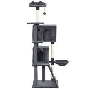 160cm Cat Tree with Scratching Posts, Cabins, Soft Perches, Hammock, Ladder, Dark Grey