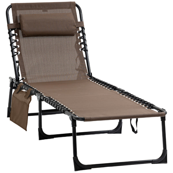 Folding chaise lounge with adjustable backrest and removable cushion, brown