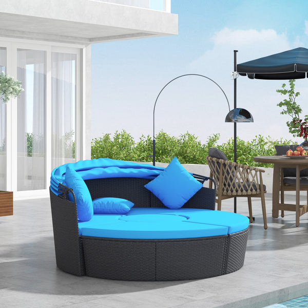 4-piece sofa bed with retractable canopy, blue