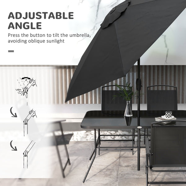 8-piece patio set with parasol, black