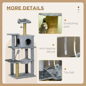54" Cat Tree with Hammock, Scratching Post, Hideaway and Play Balls, Grey