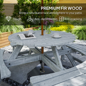 8-seater round wooden picnic table and bench