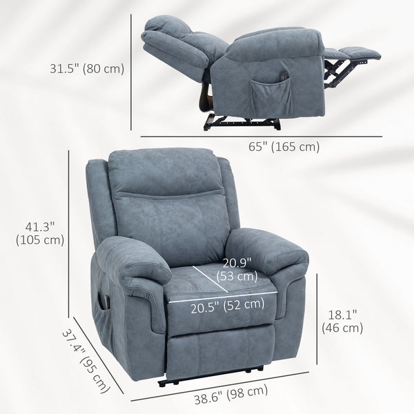 Electric reclining armchair with vibrating massage and footrest – Blue/grey