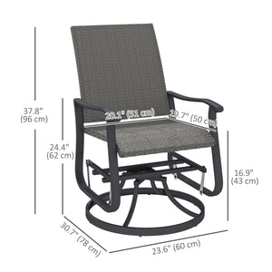 Set of 2 Rattan Patio Glider, Wicker Outdoor Glider Swivel Chair with Steel Frame, High Back for Backyard Porch, Grey