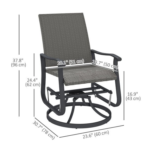 Set of 2 Rattan Patio Glider, Wicker Outdoor Glider Swivel Chair with Steel Frame, High Back for Backyard Porch, Grey