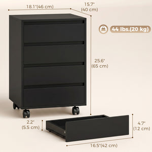 4-drawer mobile filing cabinet, black