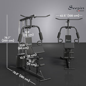 Multifunction weight training station with 45 kg weight stack, for a full body workout
