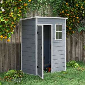 5 x 3 ft Garden Shed with Floor, Outdoor Storage Shed with Lockable Door, Window and Vent, Grey