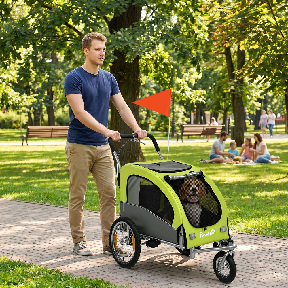 2-in-1 Dog Bike Trailer, Foldable Stroller and Trailer with Suspension, Universal Bike Hitch, Green