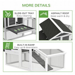 69" Wooden Chicken Coop with Run, Nesting Box, Tray, Grey