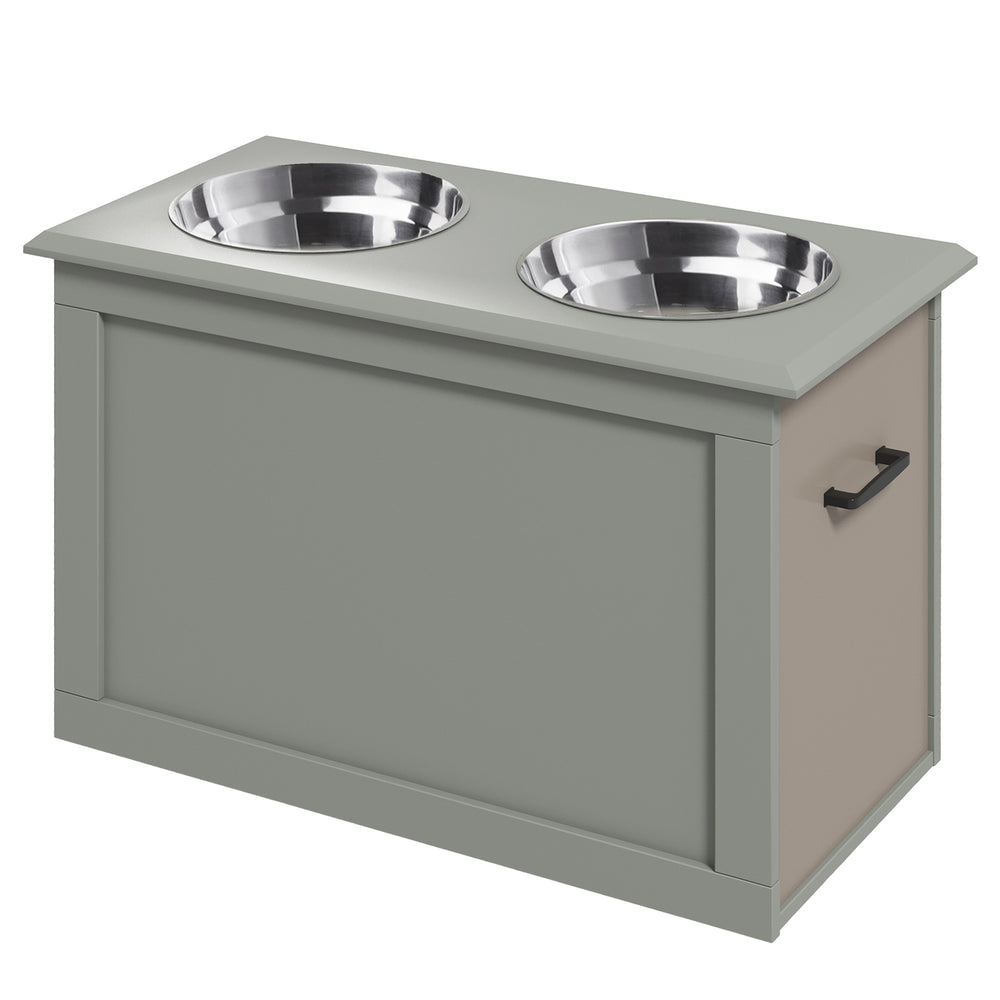 Raised Large Dog Bowls with Storage, 2 Stainless Steel Bowls, Grey