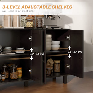 Kitchen sideboard with 4 barn doors and 2 adjustable shelves, black