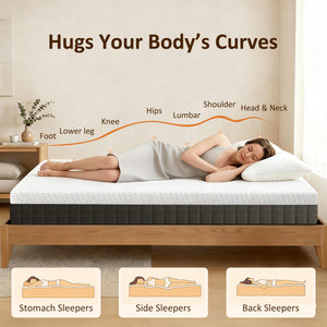 10" 3-Layer King Mattress with Cooling Memory Foam and Pressure Relief – White and Dark Gray