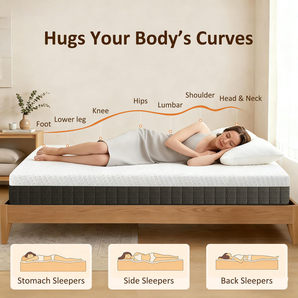 10" 3-Layer King Mattress with Cooling Memory Foam and Pressure Relief – White and Dark Gray
