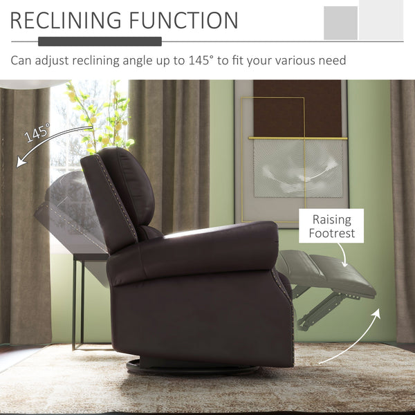 PU Leather Rocking Swivel Recliner Chair with Backrest, Brown