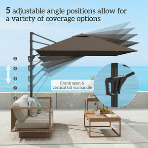 8-foot square cantilever parasol with cross base, brown