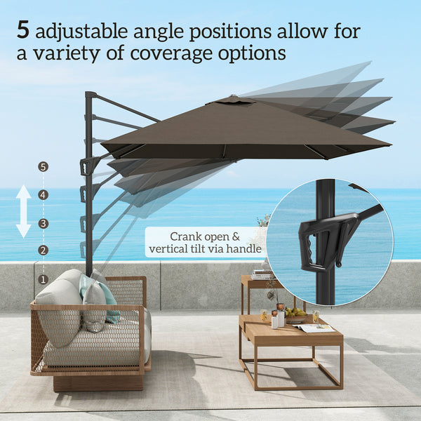 8-foot square cantilever parasol with cross base, brown