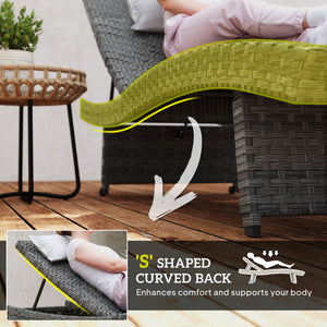 Folding wicker chaise lounge with 4-position adjustable backrest, grey