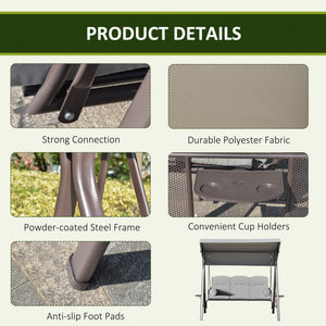 Swing chair for 3 people with steel canopy, light grey 