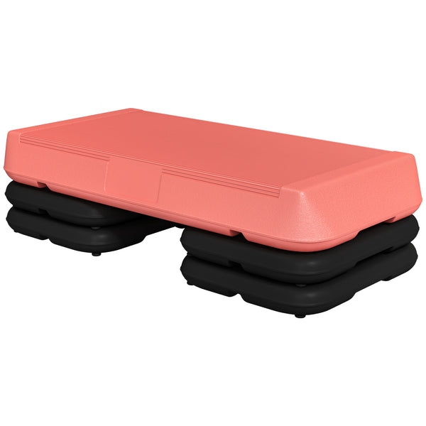 Adjustable Aerobic Stepper, 3 Levels with Risers 4", 6", 8", Red