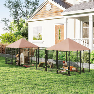 Enclosure with 2 compartments, rotating bowls, and waterproof cover