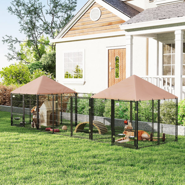 Enclosure with 2 compartments, rotating bowls, and waterproof cover