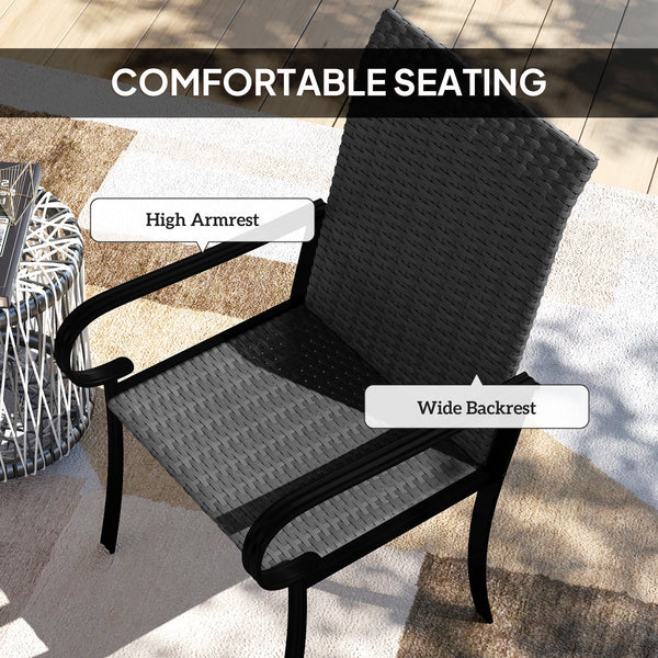 4-Piece Synthetic Rattan Dining Chairs with Steel Frame, Black