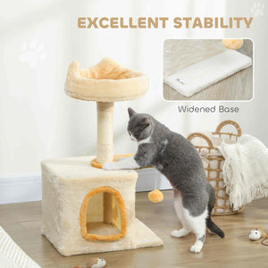 71 cm cat tree with soft bed, comfortable niche, scratching post and hanging ball, beige