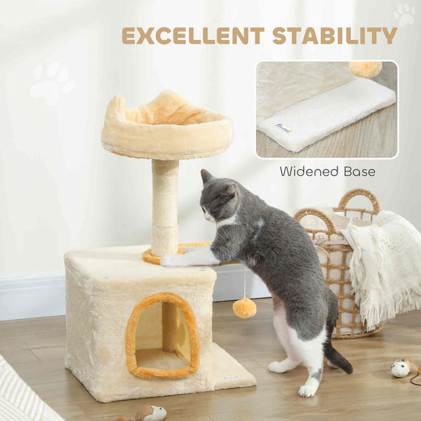 71 cm cat tree with soft bed, comfortable niche, scratching post and hanging ball, beige