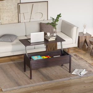 Modern coffee table with lift-top and hidden storage compartment, brown