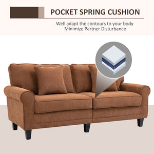 Modern 3-seater sofa in corduroy fabric with rolled arms, brown