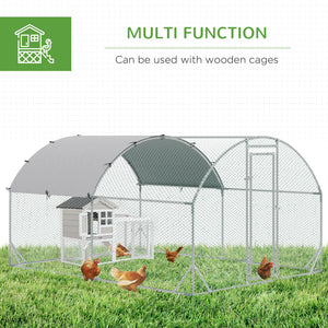 Large galvanized metal chicken coop with outdoor run