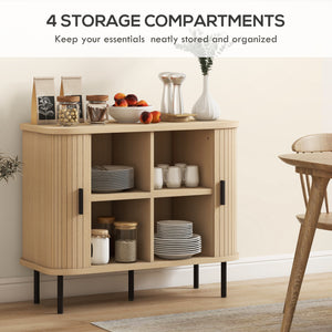 Nordic sideboard with tambour doors and metal legs, oak