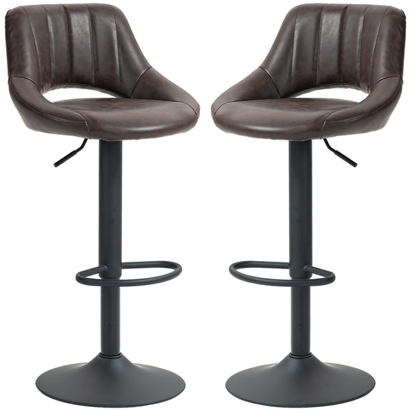 Set of 2 swivel bar stools, counter height, with round metal base