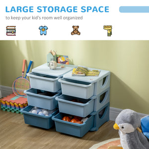 3-Tier Toy Organizer with 6 Plastic Drawers, Blue