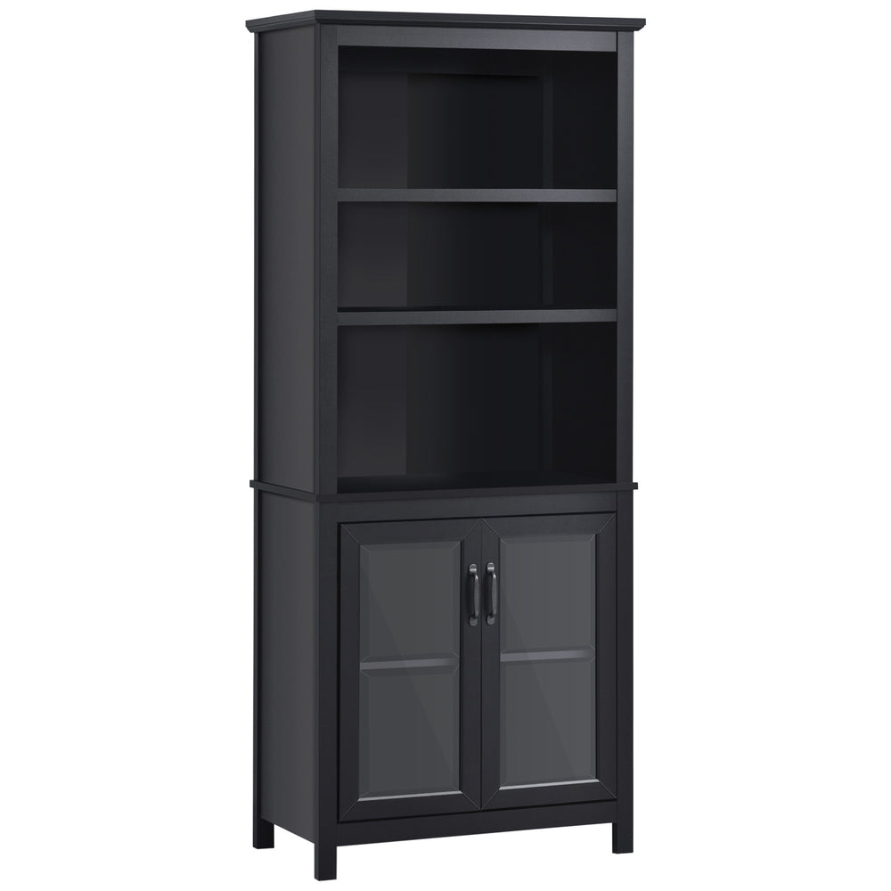 3-Tier Bookcase with Glass Doors and Adjustable Shelves, Black