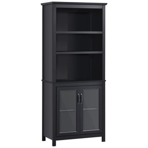 3-Tier Bookcase with Glass Doors and Adjustable Shelves, Black