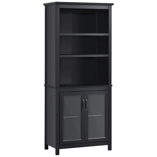3-Tier Bookcase with Glass Doors and Adjustable Shelves, Black