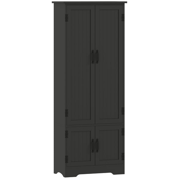 Tall black storage cabinet with 4 doors and adjustable shelves