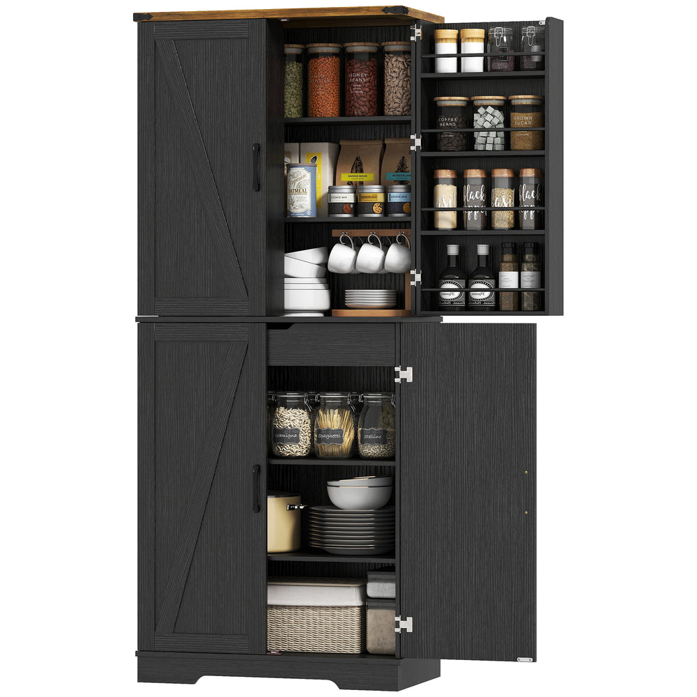 Country style storage unit with 4 doors and adjustable shelf, black