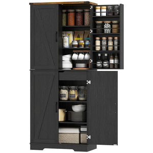 Country style storage unit with 4 doors and adjustable shelf, black