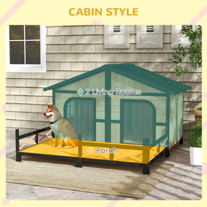 Wooden kennel in cabin style with terrace, beige