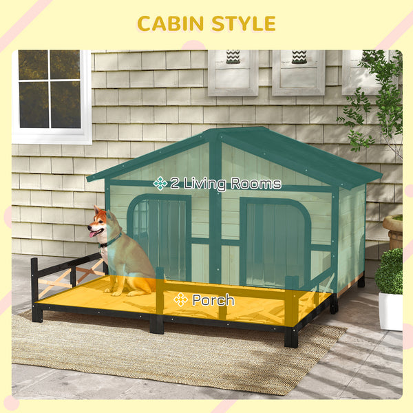 Wooden kennel in cabin style with terrace, beige