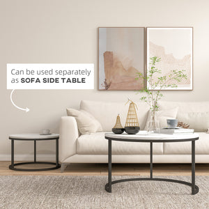 Set of 2 modern coffee tables with metal base, white marble effect